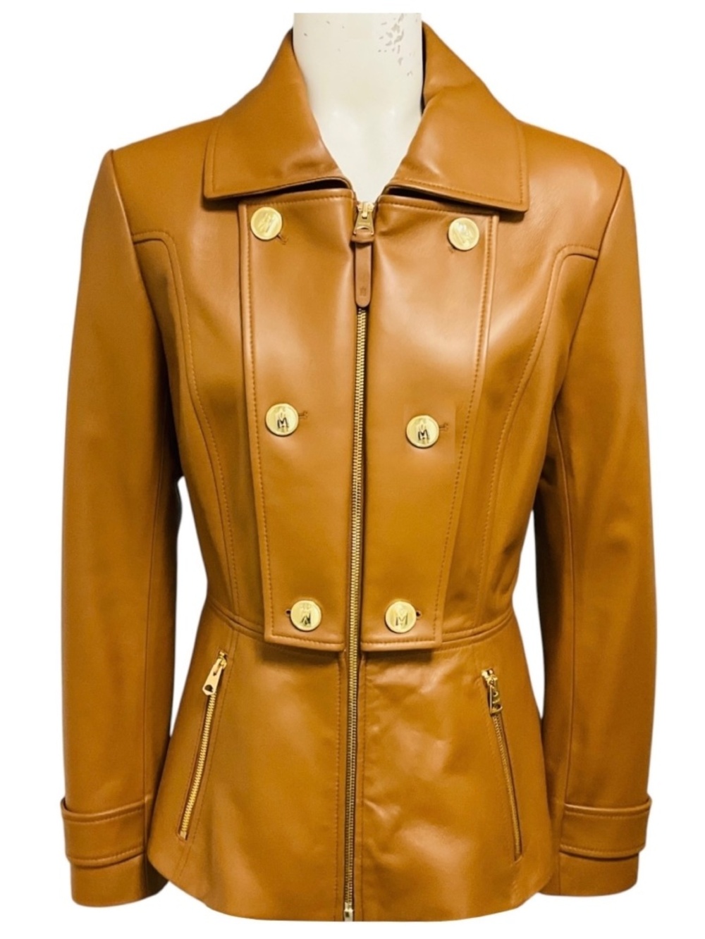 MACKAGE EARTH BROWN BARBARA FITTED LAMB LEATHER JACKET
